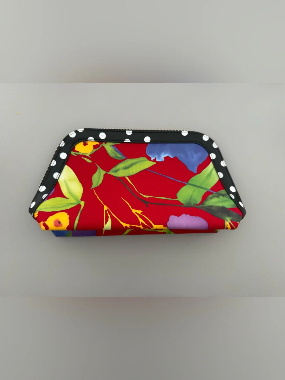 Carolina Herrera Red Floral Cosmetic Pouch with Polka-Dot Trim